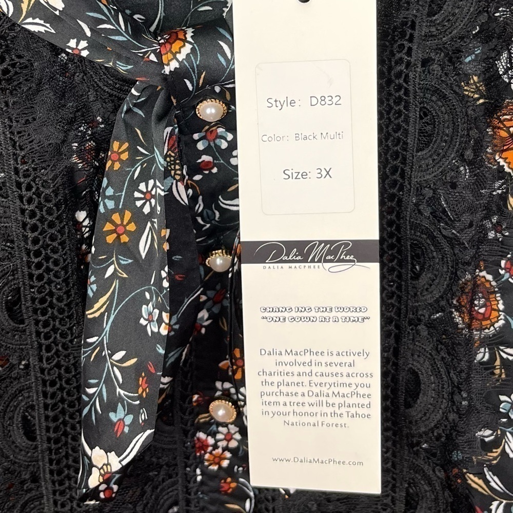 DALIA Macphee Floral Pleated Long Sleeve Midi Dress Black‎ Size 3x New - Picture 7 of 15